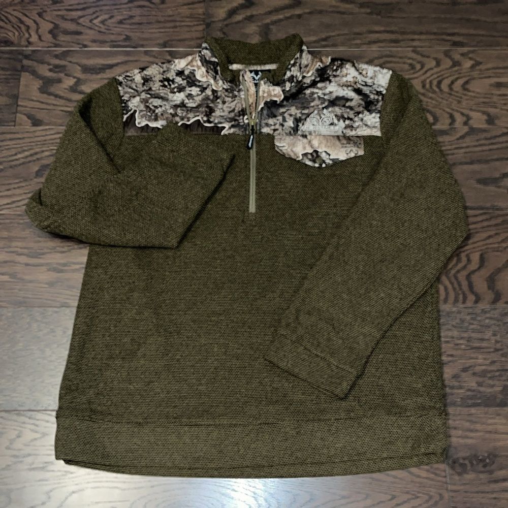 Realtree Brown Camouflage Camo Chest pocket hunting fleece jacket sweatshirt L